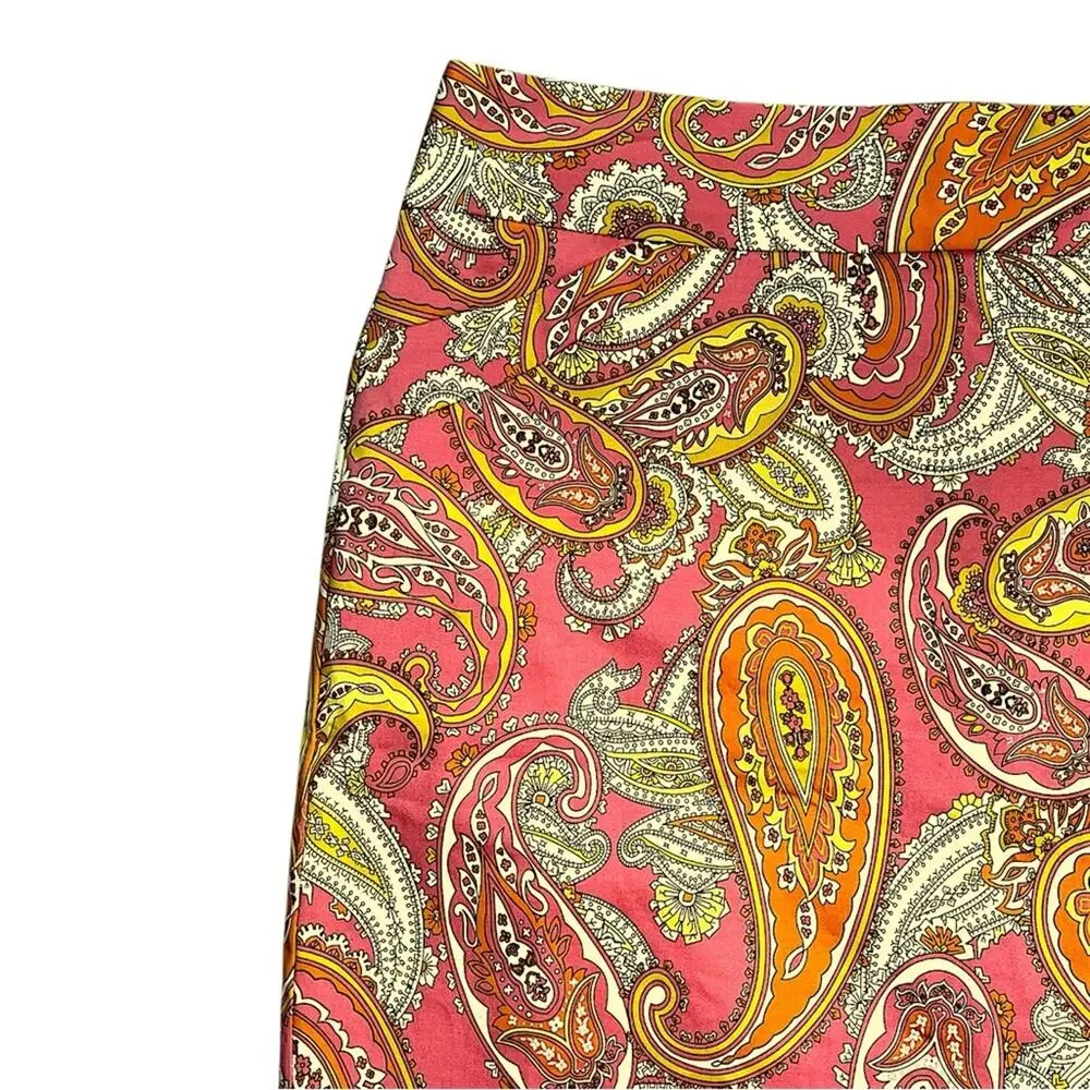 CHARTER CLUB VTG  Paisley Pencil Skirt Coral, Orange, Yellow with pockets SZ 10